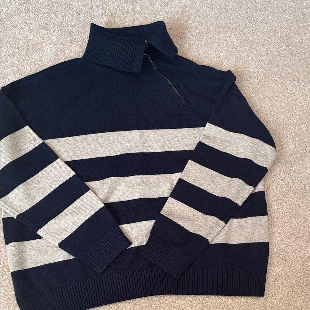 Charlie B Navy and Gray Striped Women’s Sweater